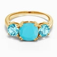 thumbnail image 2 of Gem Stone King 18K Yellow Gold Plated Silver Green Turquoise and Swiss Blue Topaz 3 Stone Engagement Ring for Women (3.30 Cttw, Gemstone, Cushion 8MM, Size 5), 2 of 5