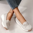 thumbnail image 4 of Women's Platform Wedge Slip on Penny Loafers Bow Casual Leather Chunky Walking Shoes for Work Spring Fall, 4 of 8
