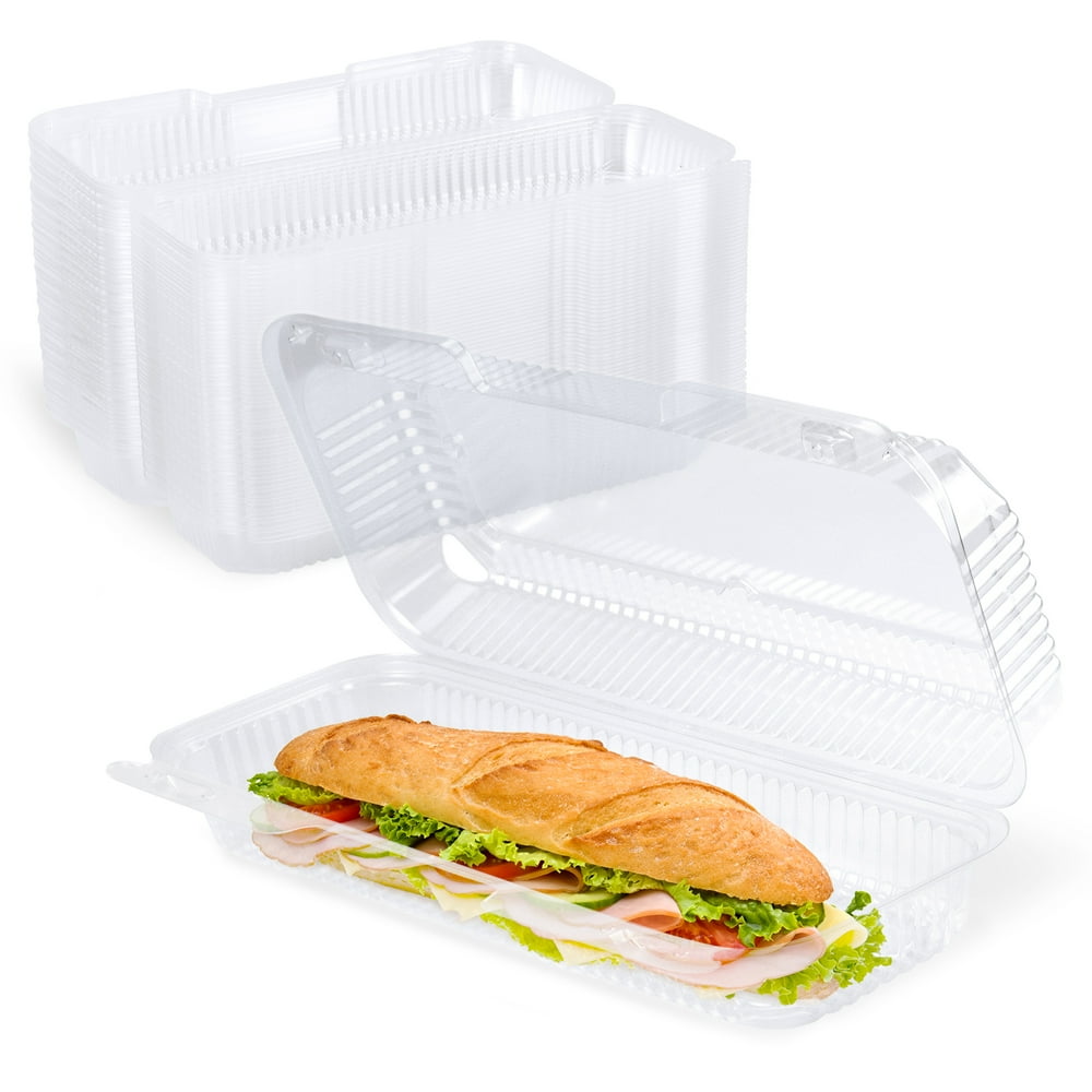 [25 Pack] Clear Hinged Plastic Containers 12x5x3” Single Compartment Clamshell Food Containers