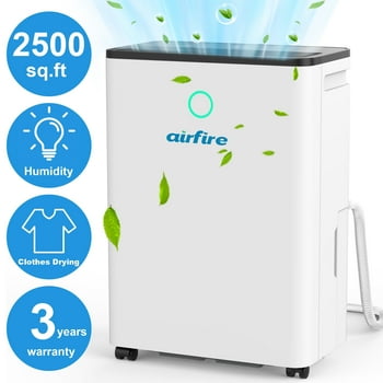 Airfire Dehumidifier, 8 Pint (DOE) Dehumidifier with Drain Hose, Max 2500 Sq.Ft Dehumidifiers for Home Basement, 0.66 Gal Water Tank, Overflow Protection, Auto Defrost& Drain, Humidity Indicator