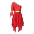 thumbnail image 1 of Raenseen Costume de Danse pour Femmes Superposition Tunique à Paillettes Culte Lyrique Robe de Danse Rouge P, 1 of 6
