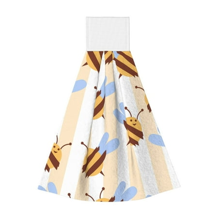 

Zufioo A Bee Print Coral Fleece Velcro Hand Towel Hangable Absorbent Hand Towel Suitable for Kitchen Bathroom Household Items