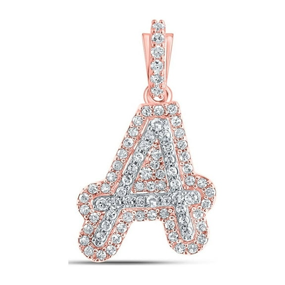 10kt Rose Gold Mens Round Diamond A Initial Letter Charm Pendant 1/5 Cttw