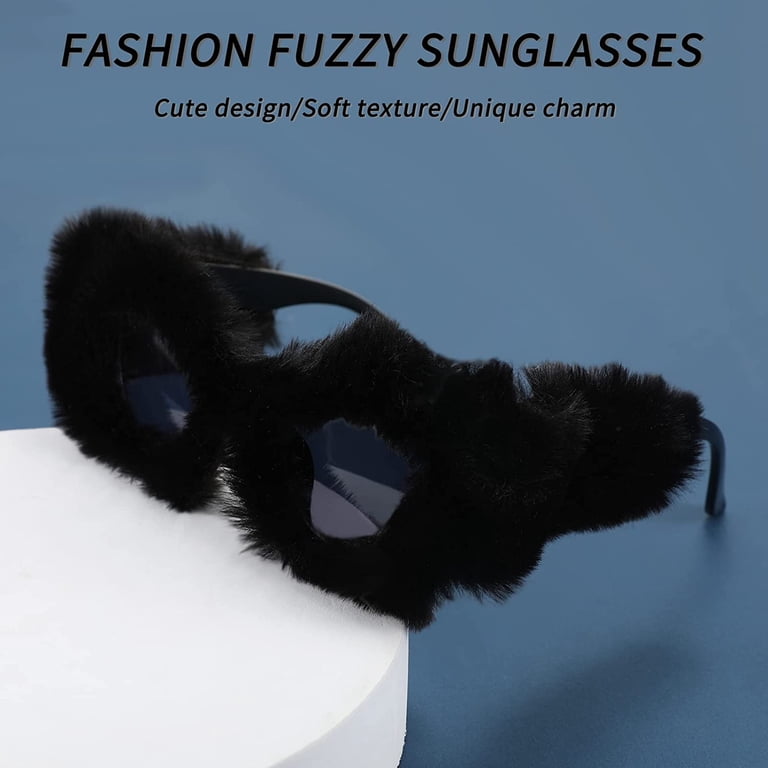 FEISEDY Women Plush Fuzzy Cat Eye Sunglasses Punk Soft  display picture 1