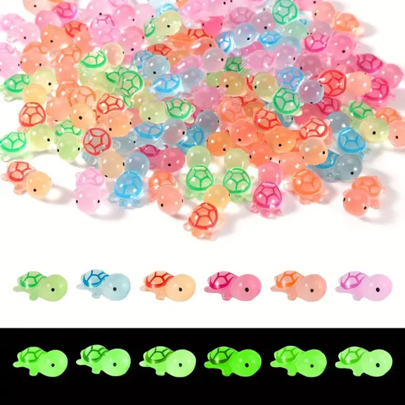 100pcs Luminous Colorful Turtle Figurines Set, Resin Glow-in-the-Dark Miniatures for DIY Crafts, Home Decor, Fairy Garden Accessories & Party Favors