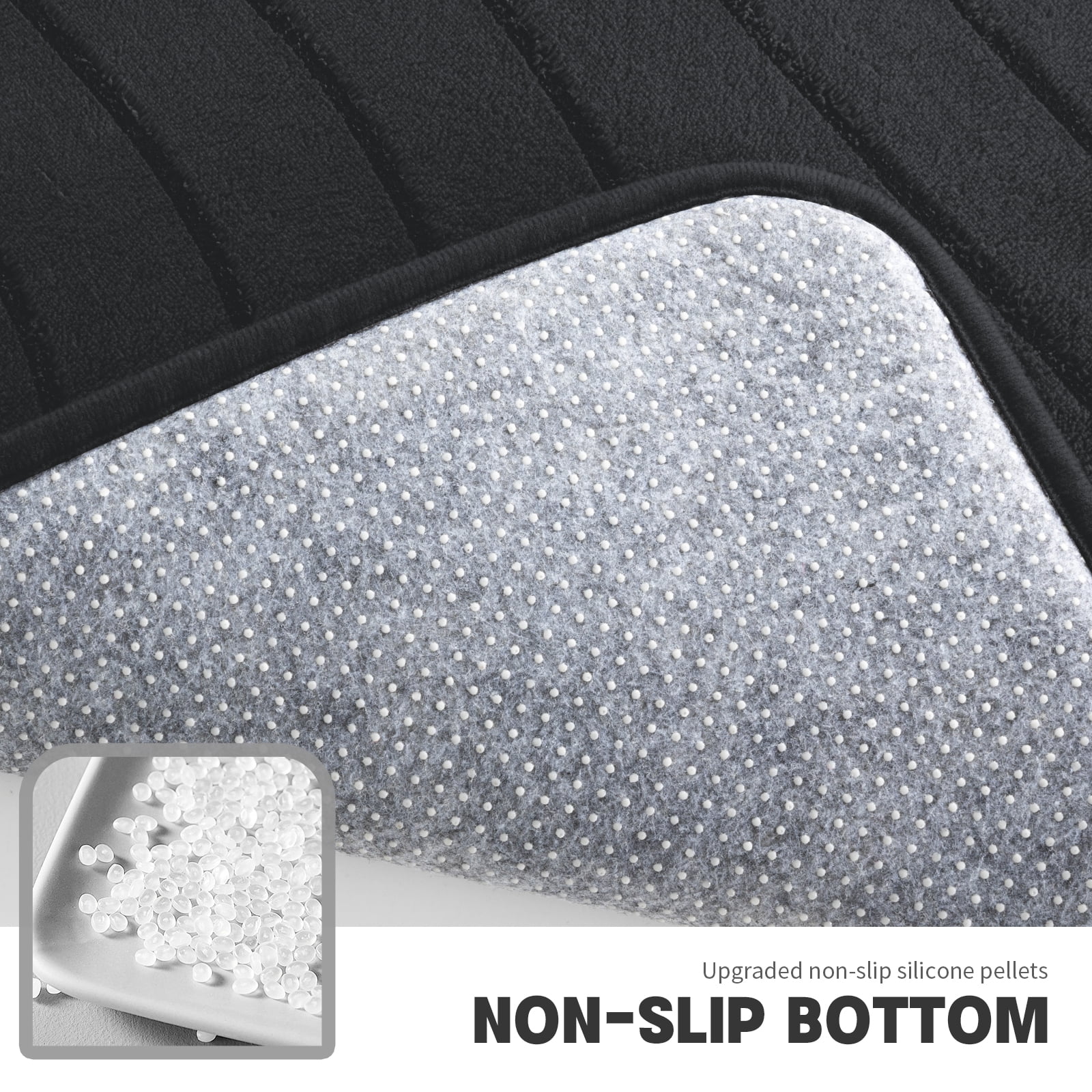 CHAKMEONE Bathroom Rug Sets 3 Piece,Non Slip Bath Mat Set with U-Shaped Toilet Rug,Super Absorbent Memory Foam Bathroom Floor Mats for Shower,Tub,Toilet,Black