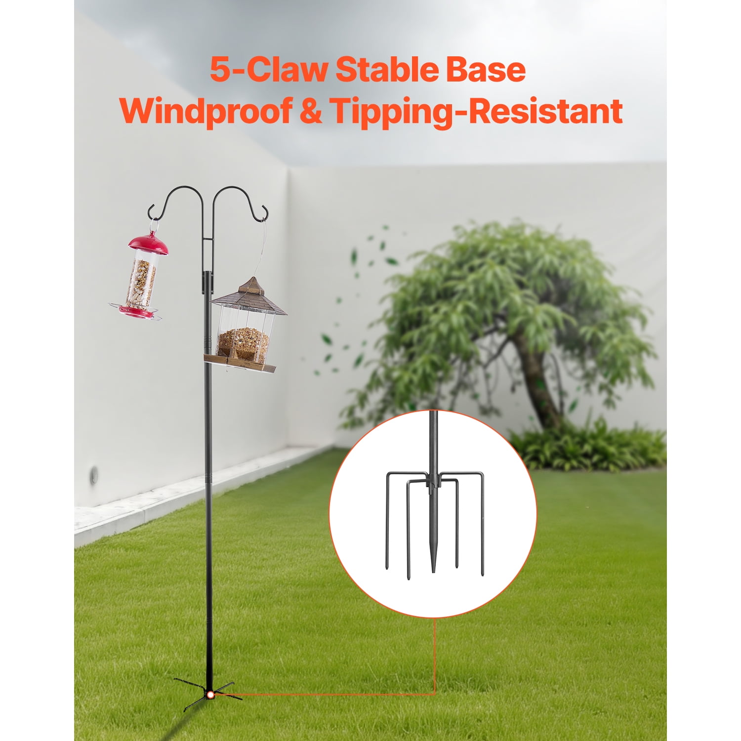 KFFKFF Double Shepherds Hooks for Outdoor Use, Set of 8, 60-Inch Sturdy Bird Feeder Poles, 3/4 Inch Thick Garden Hooks for Hanging Feeders, Plant Baskets, Solar Lanterns, and Wind Chimes
