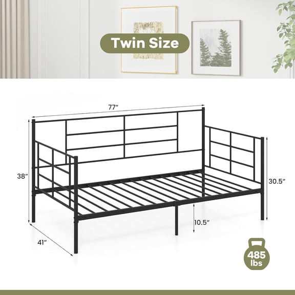 Metal Twin Daybed Frame, High Back Twin Size Bed Frames with Heavy-Duty Slats, Headboard, Sofa Bed Platform, Multifunctional Day Bed for Living Room, Guest Room, No Box Spring Needed, Black