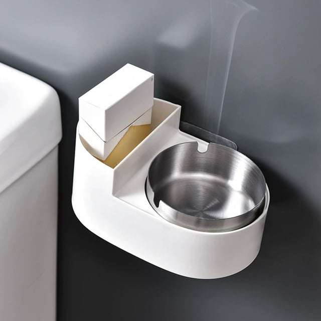 Cenicero de pared con tapa - base de acero inoxidable, organizador de plástico para uso doméstico y exterior, 5,51x3,5x2,5 pulgadas