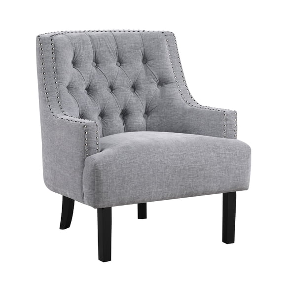 Daisie Accent Armchair- Button Tufted Gray Chenille- Solid Wood