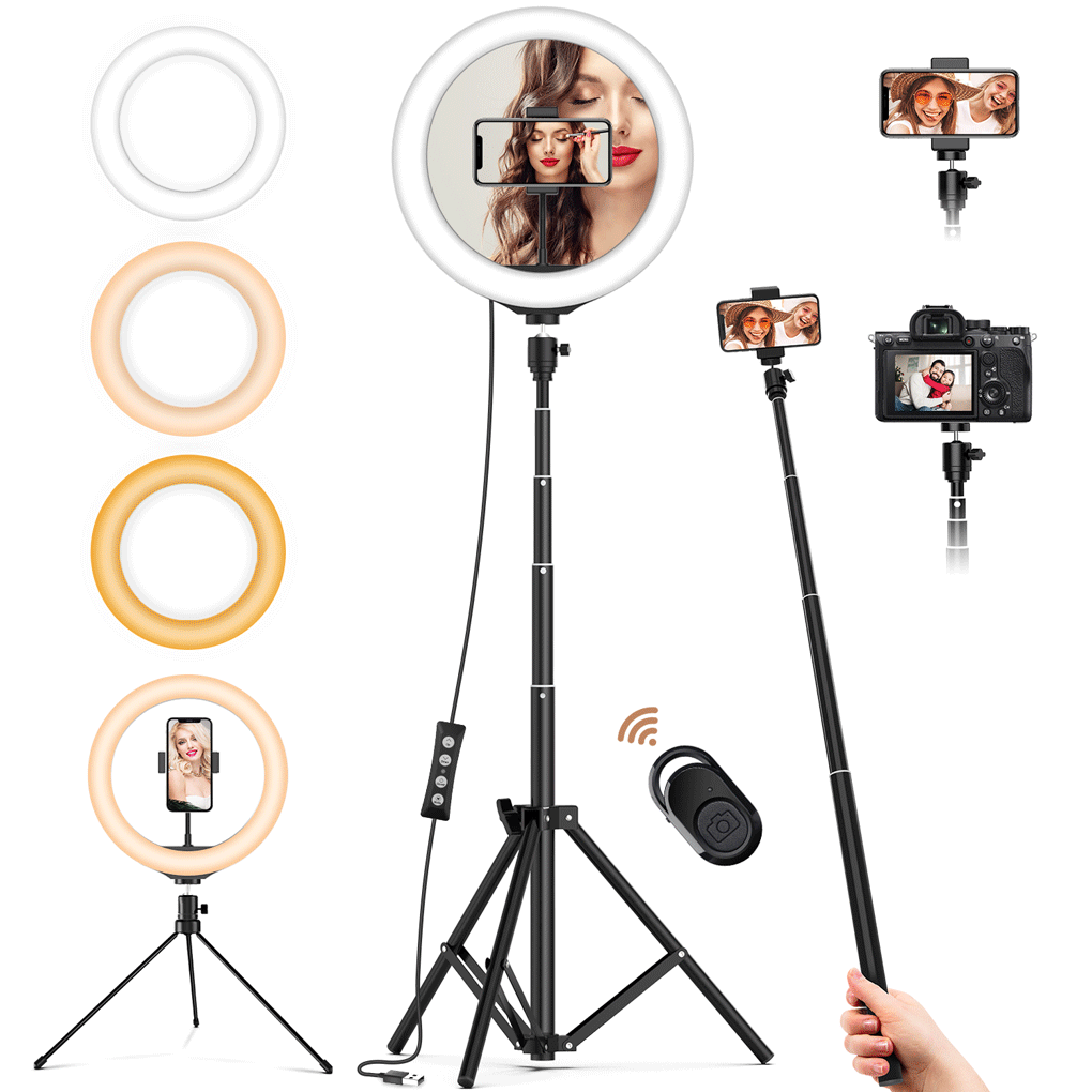 Jeemak 10" Ring Light with 67" Adjustable Tripod Stand, 2 Phone Holders