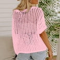 thumbnail image 7 of Crochet Coverups for Women Summer Cap Sleeve Hollow Out Casual Cruise Beach Vacation Tops Knit Pullover Sweater Pink 2XL, 7 of 7