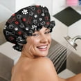 thumbnail image 5 of Shower Caps,Paw Prints and Bones Waterproof Shower Cap for Women 4 Pieces,Double Reusable Hair Cover for Shower PEVA Elastic Stretch Hem, 5 of 7
