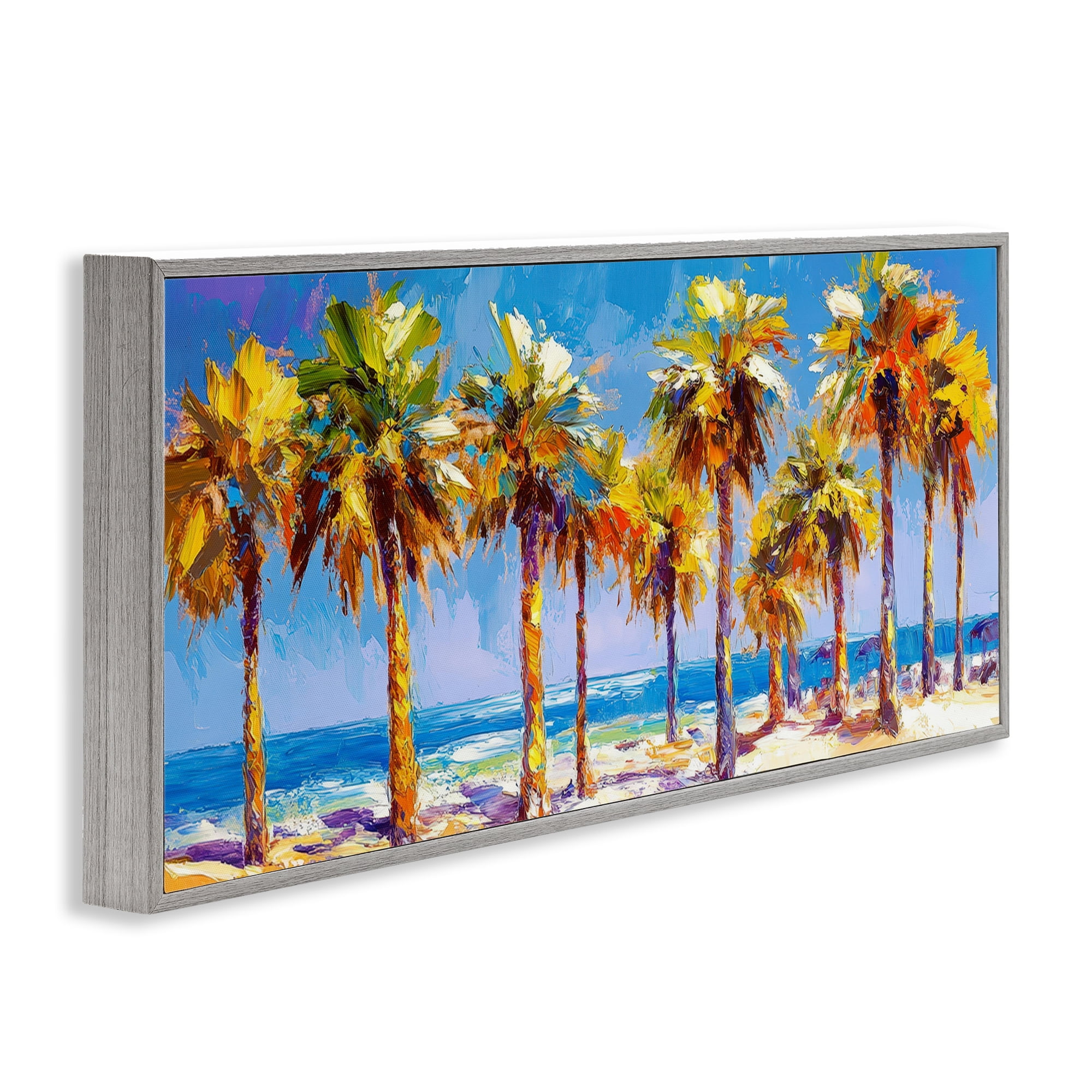 Stupell Industries Many Palm Trees on Beach Gray Framed Giclee Art, design by Petal Prints Design