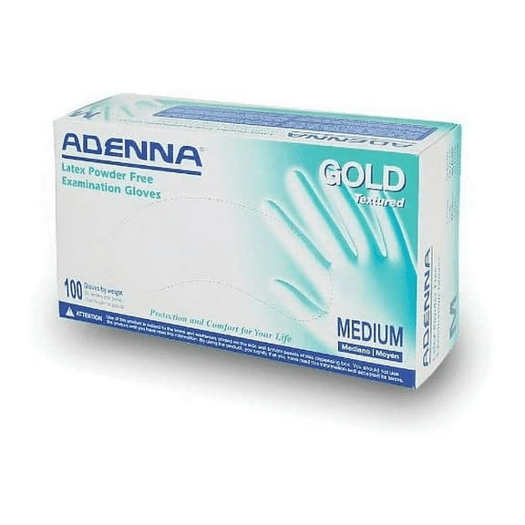 Adenna GLD265 Gold Latex Gloves Powder Free Textured Medium 100/Bx
