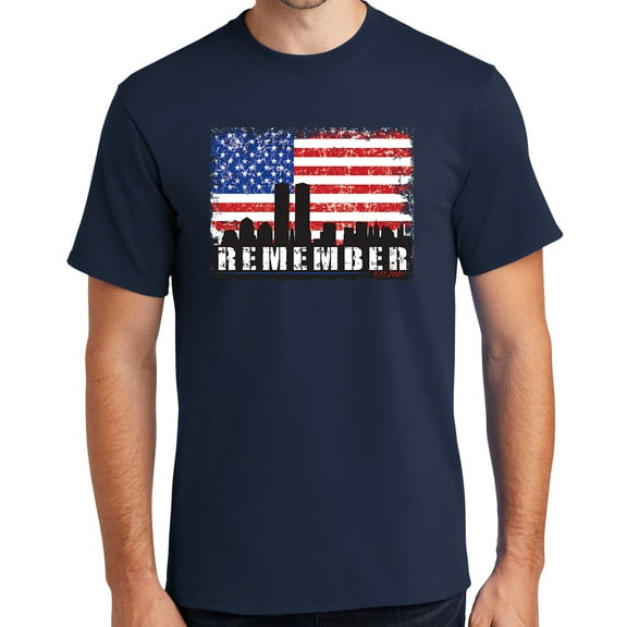 Mens Remember 9-11, 2001 Sept 11th Cotton Tee Shirt, 4XL Navy Blue (TALL SIZE)