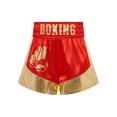 thumbnail image 3 of Xnihocha Unisex Kids Satin Boxing Shorts Metallic Color Block Boxer Kickboxing Muay Thai Training Trunks Red&Gold 6, 3 of 7