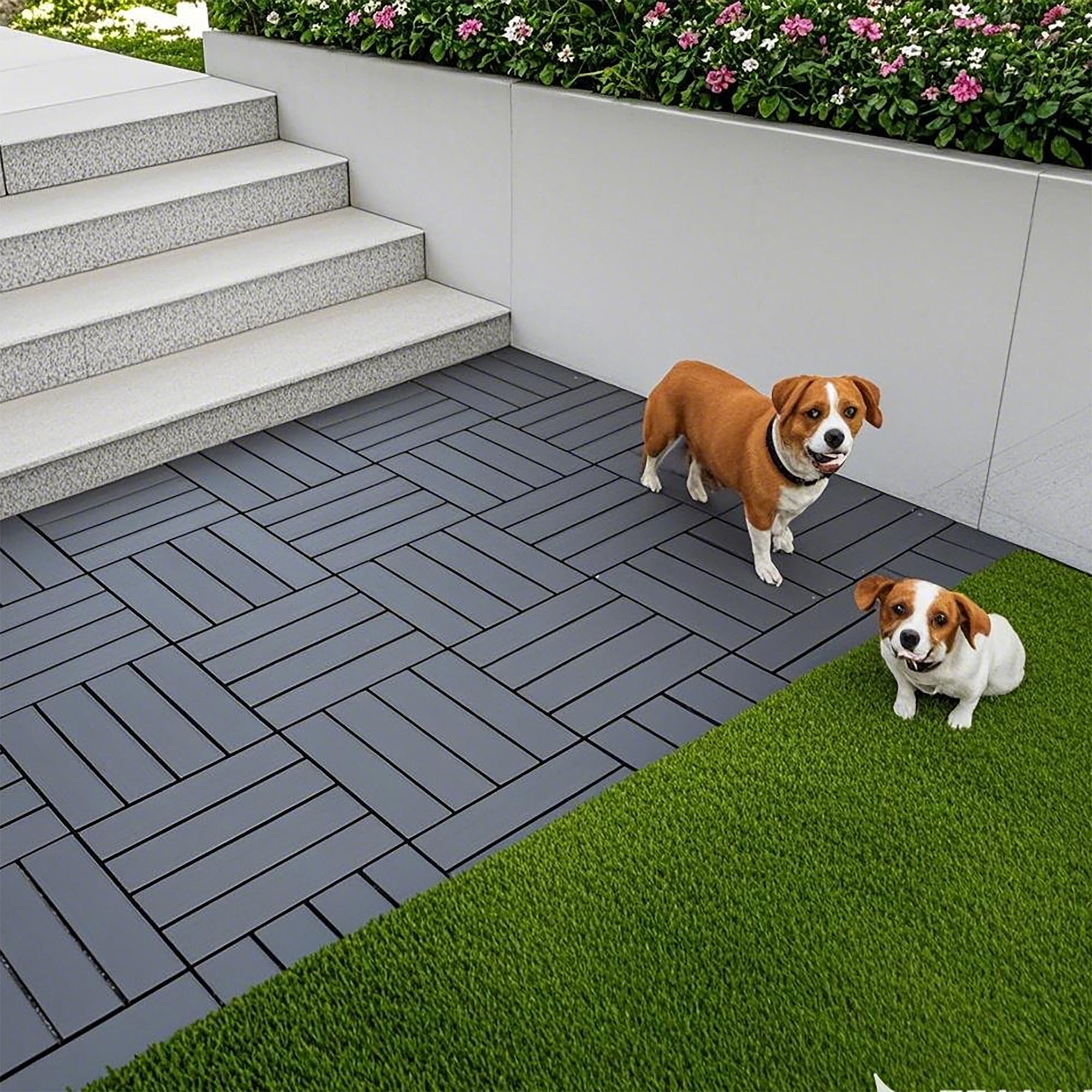 Alvantor 44 Pack Interlocking Deck Tiles, Plastic Waterproof Flooring Tiles for Outdoor & Indoor, Dark Gray