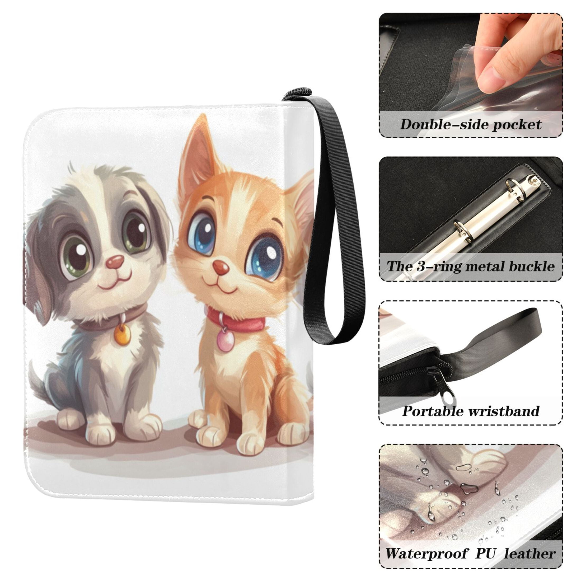 Game Card Storage Bag Collectible Trading Card Albums The 4-Pocket Card Binder With 50-Page Sleeve Can Hold 400 Game Cards Dog and Cat Friends