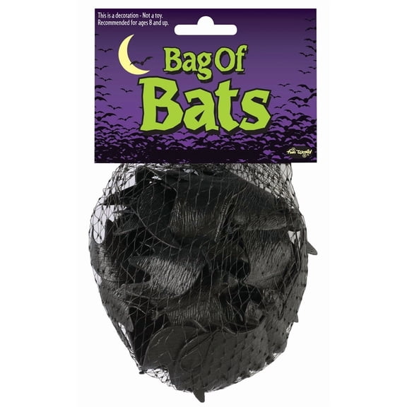 Fun World Bats Halloween 4.5" Rubber Decoration Pack, 15 CT, Black