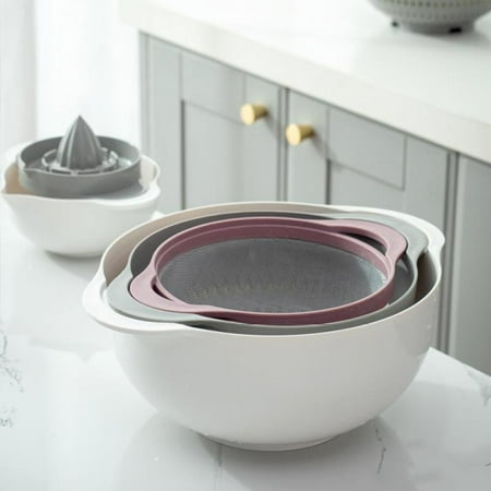 

1Set Kitchen Draining Squeezing Vegetable Basket Plastic Fruit Drain Strainer Washing Colander Large Mixing Bowl Manual Juicer