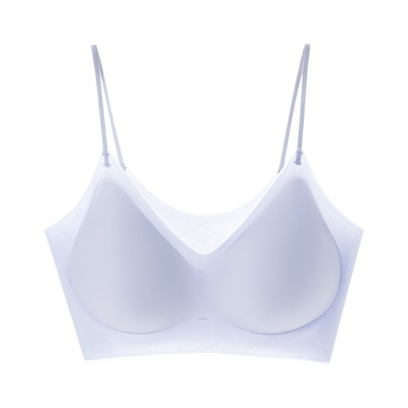SMihono Women's Thin Seamless Bras Spaghetti Strap Wirefree Underwear Full Coverage Underwear Soft Smooth Sleep Bralettes Light Blue L