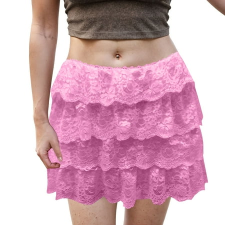 vigerkar Womens Lolita Bloomers Cute Ruffle Shorts Layered Lace Skirts Elastic Waist Bow Front Y2k Micro Boyshorts Red  S