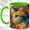 Green, variant on Rainbow Cat Portrait Coffee Mug, Colorful Cat Mug, Ceramic 11 oz