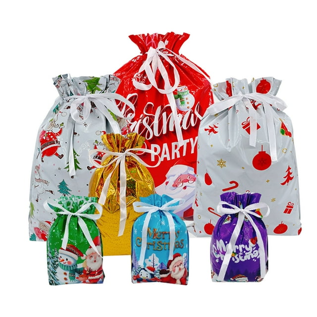 SIfdSeng Get it Fast Christmas Drawstrings Bags 2026 New Christmas Bags Assorted Sizes Christmas Wrapping Bags Multipack Holiday Drawstring Bags Multicolor Xmas Bags
