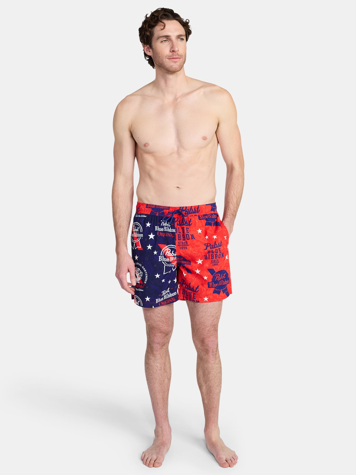 Pabst Blue Ribbon Men's and Big Men's Swim Board Shorts, Sizes S