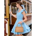 thumbnail image 6 of Lanbubble Girls Ruched Dresses Ruffle Sleeve Teens Tiered Swing A-line Light Blue Teen Dress 13-14 Years, 6 of 9
