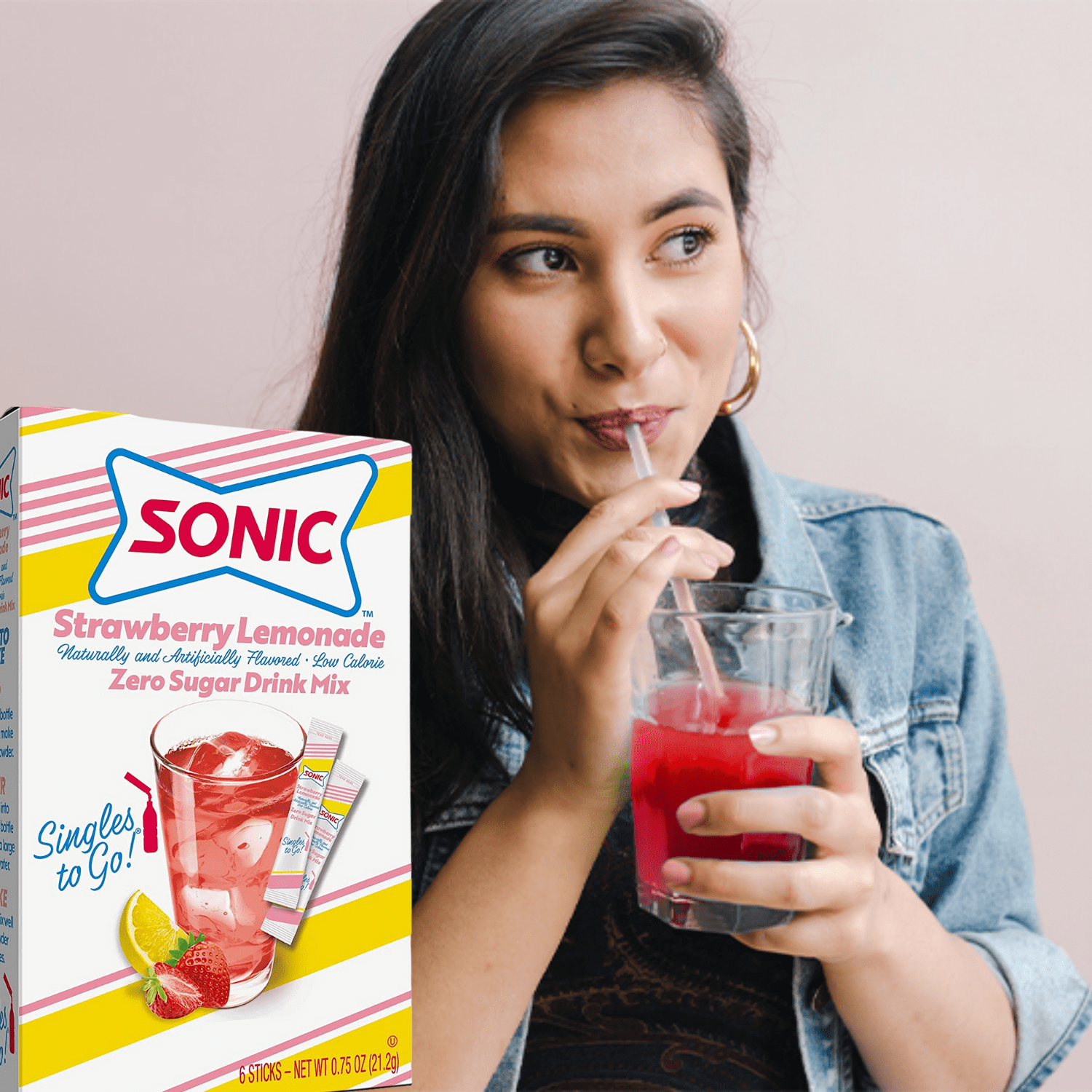 Sonic Singles To Go Powder Drink Mix Strawberry Lemonade Flavored -Sugar-Free Low-Calorie & Delicious Fruity Taste Water Enhancer Quick & Convenient Water Beverages (12 Boxes- 72 Total Servings)