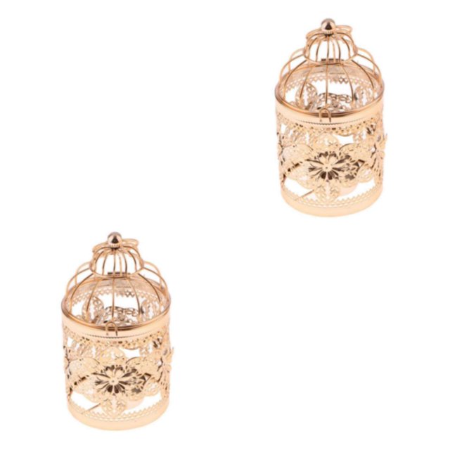 Guardoinrt Electroplated Metal Birdcage Shape Tea Light B- Candle Holder Rose Gold Type E 2Set