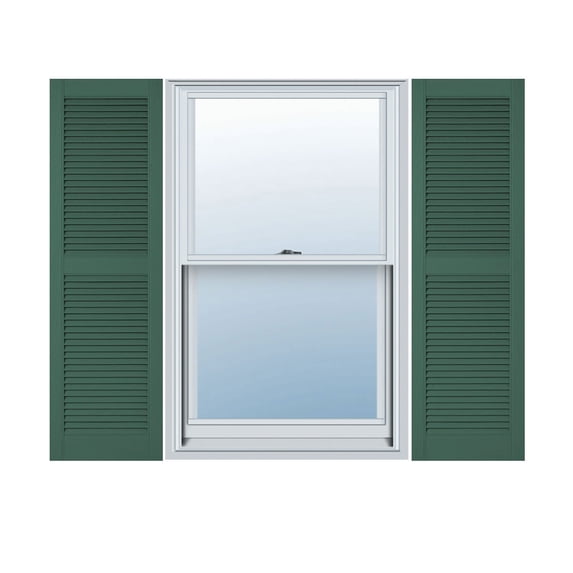 18"W x 60"H Lifetime Vinyl, Custom Straight Top Center Mullion, Open Louver Shutters, w/Shutter-Loks (Per Pair), Forest Green