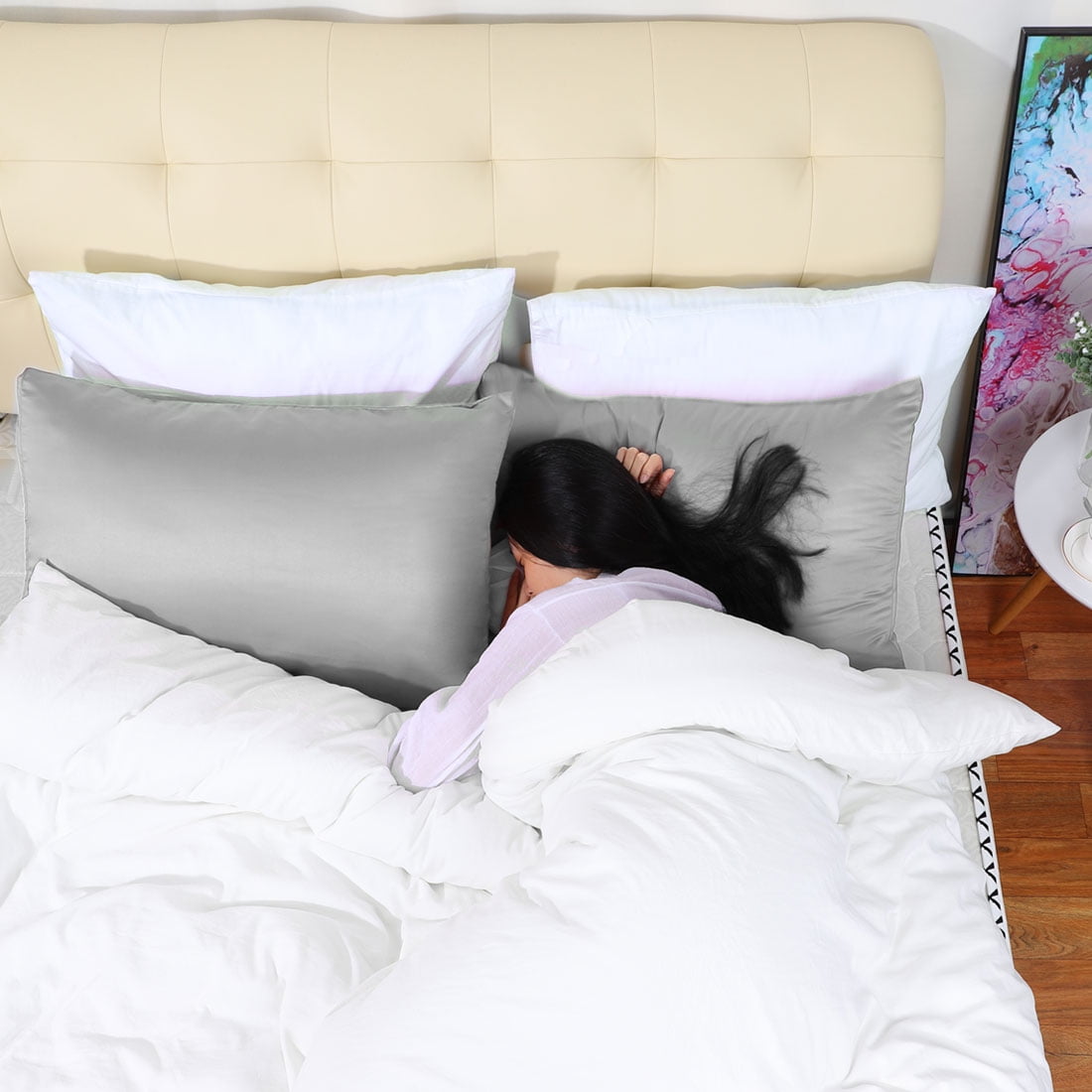 Unique Bargains Silky Satin Pillow Cases Covers Set of 2 Gray King