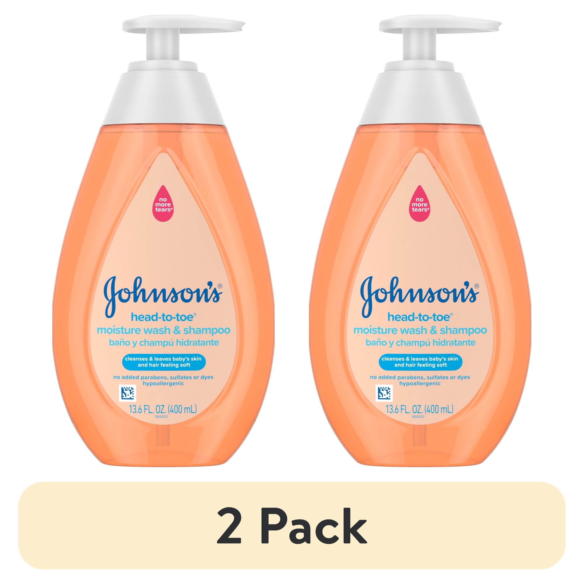 (2 pack) Johnson's Head-to-Toe Gentle Baby Moisture Wash & Shampoo, 13.6 fl. oz