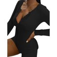 thumbnail image 1 of Combinaison à Manches Longues Boutonnée Col en V pour Femmes, Décontractée Serrée Brodée Extensible pour Printemps, Automne, 1 of 5