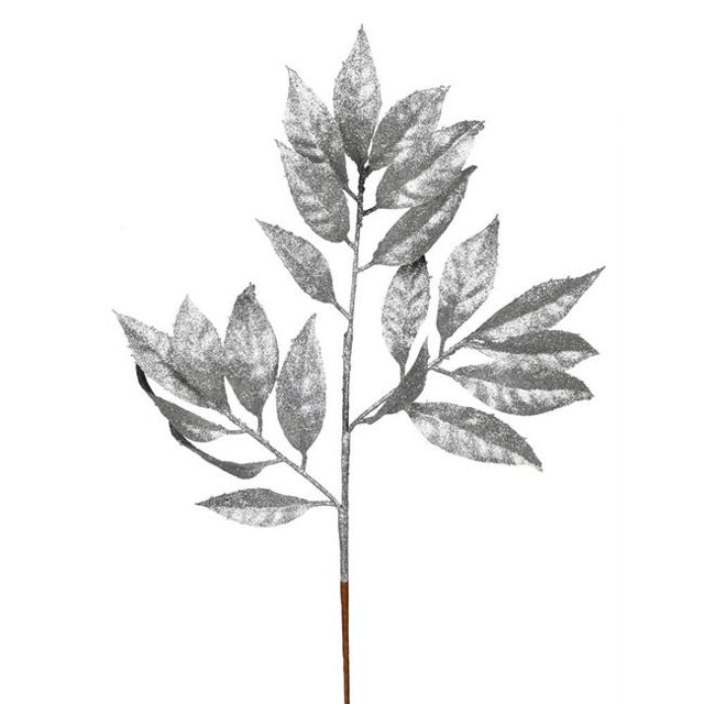 Vickerman L194507 21 in. Silver Glitter Bay Leaf Spray - 12 per Bag