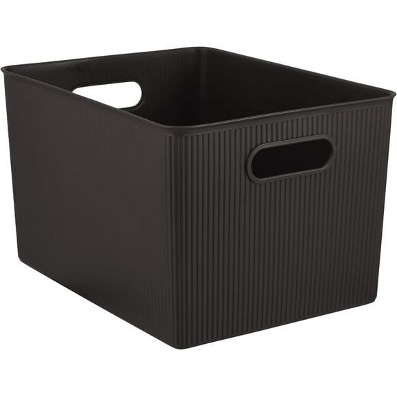 Superio Ribbed Plastic Storage Basket Organizer (4 Pack), 22 Liter Classic Closet Storage Bin for Shelf, Desk, Pantry – Store Toys, Clothes, Cosmetics, Stationary – Brown