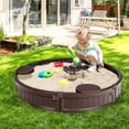 thumbnail image 4 of Costway Arenero Redondo 120 cm para 4 Niños Kit Arenero de Exterior con Cobertura Impermeable Asientos para Patio Playa Marrón, 4 of 9