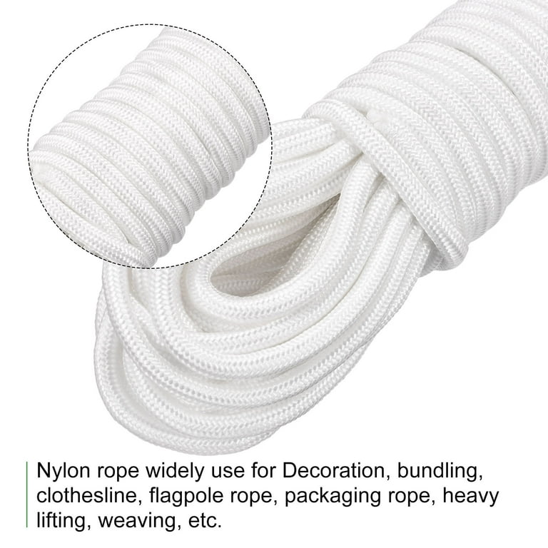 Uxcell Nylon Rope Solid Braided 1 Roll of 0.3 inch x 49.2 Foot White