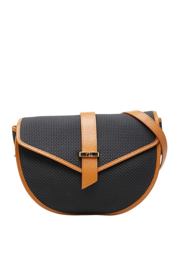 Pre-Owned Saint Laurent YSL logo crossbody shoulder bag, black and brown leather, for women.