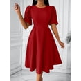 thumbnail image 6 of Elegant Midi Dress with Pockets for Women, Crew Neck, 3/4 Sleeve, A-Line Cocktail Party Dress, 6 of 9