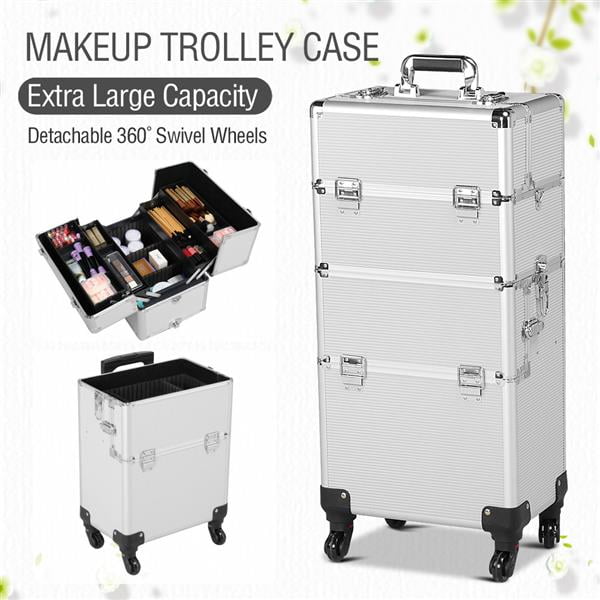 LARGE ALUMINUM JEWELRY CARRY CASE TRAVEL ROLLING CASE & JEWELRY TRAYS & LINERS 