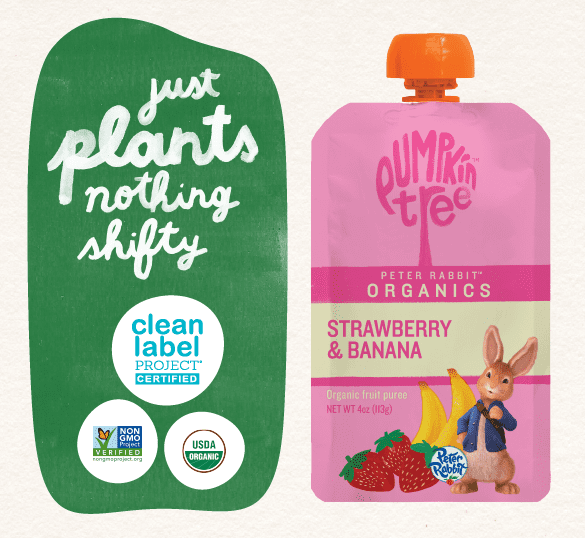 (12 pack) Pumpkin Tree Peter Rabbit Organics Strawberry and Banana Organic Fruit Snack, 4 oz