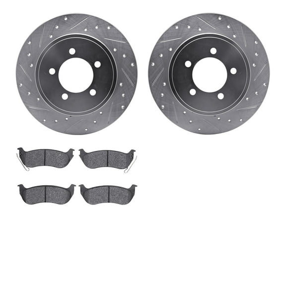Dynamic Friction Company Rear Brake Rotors-Drilled and Slotted-Silver with 5000 Advanced Brake Pads 7502-54151