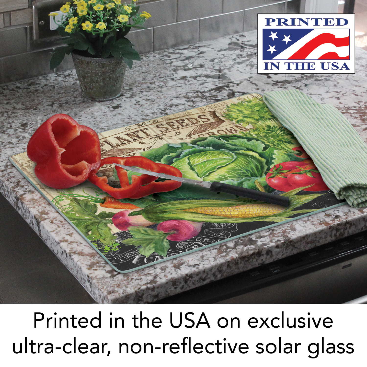 CounterArt "Our Farm" 3mm Heat Tolerant Glass Cutting Board 15" by 12"