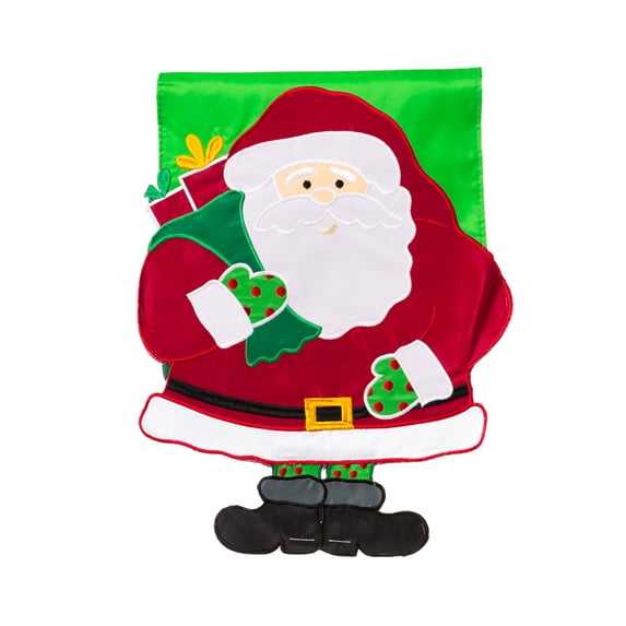 Applique Santa Is Here Two Sided Garden Flag, 12.5 x 18 inches