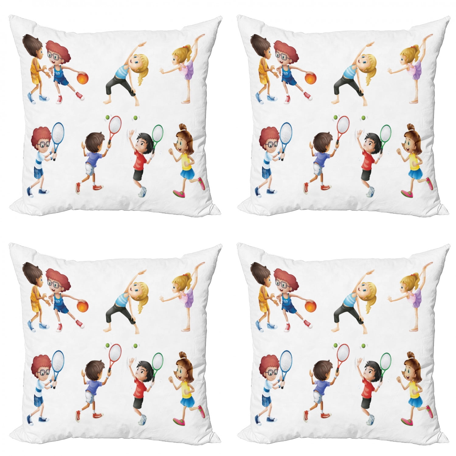 Sports Throw Pillow Cushion Case Pack of 4, Little Girl Stretching