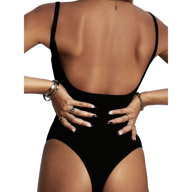 Black Low Back Spaghetti Strap Bodysuit  Spaghetti strap bodysuit, Spaghetti  strap, Strap bodysuit outfit